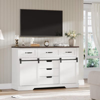 Farmhouse 6 Drawers Dresser For Bedroom With Sliding Barn Doors, Wood Dresser & Chest Of Drawers, Rustic Dresser Tv Stand, Dresser Organizer For Bedro by August Grove