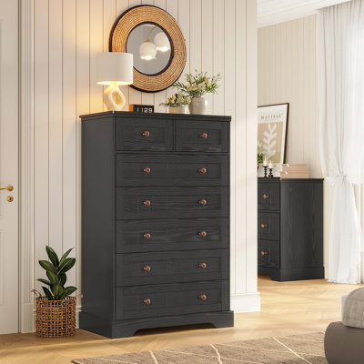 7 Drawer Dresser, 51.4 Inch High Dresser With Hand Carved Panels, Large Wooden Closet Storage Organizer Dresser For Bedroom, Living Room, Hallway by Winston Porter