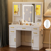 Makeup Vanity Desk with 3-Color Adjustable Light and High-Definition Mirror by House of Hampton