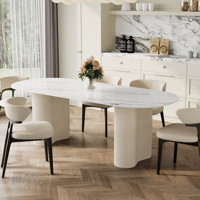 Jamani 71" L Faux Marble Double Leg 6 Seat Oval Dining Table by Brayden Studio