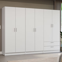 6 Doors 2 Drawers Wardrobe Set Armoire Closet Bedroom Storage Cabinet with Shelves and Hanging Space 94"L Wooden Clothing Organizer Unit by Hokku Designs