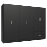 6 Doors 2 Drawers Wardrobe Set Armoire Closet Bedroom Storage Cabinet with Shelves and Hanging Space 94"L Wooden Clothing Organizer Unit by Hokku Designs