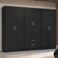 6 Doors 2 Drawers Wardrobe Set Armoire Closet Bedroom Storage Cabinet with Shelves and Hanging Space 94"L Wooden Clothing Organizer Unit - by Hokku Designs