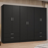 6 Doors 4 Drawers Wardrobe Set Armoire Closet Bedroom Storage Cabinet with Shelves and Hanging Space 94"L Wooden Clothing Organizer Unit - by Latitude Run