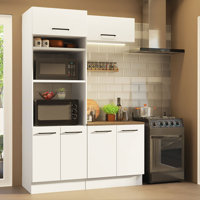 Hazel 3-Piece Kitchen Storage Set with 3 Doors 3 Open Shelves Pantry Cabinet 2 Doors Base Cabinet and Horizontal Door Wall Cupboard 59 Inch Wooden Org by Hokku Designs