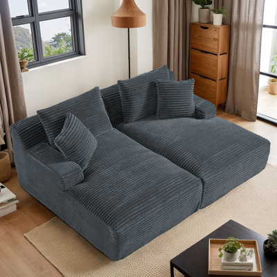 Mercer41 Oversized Chaise Lounges Indoor, 71-inch Corduroy Loveseat Sofa Bed, No Assembly Required by Mercer41