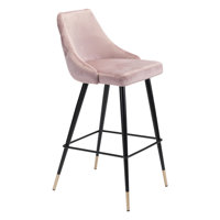 30" Pink And Black Velvet And Steel Bar Height Bar Chair by Everly Quinn
