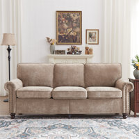 81.5" 3 Seat Sofa Couch, Rolled Arm Sofas With Nailhead Trim, Chenille Upholstered Deep Seat Couch, 3 Seat Cushions, Comfy Brown Couches For Living Ro by Charlton Home
