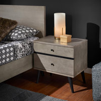 Macedo Mid-Century Modern Black Legs 2-Drawer Nightstand - Gray Finish by George Oliver