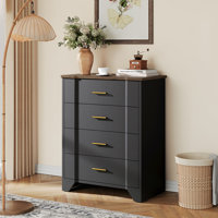 Farmhouse Black Curved Tall 4 Drawers Dresser for Bedroom, 4 Chest of Drawers for Closet by Winston Porter