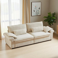94" Modern Sofa, 3-Seater Couch with Throw Pillows, Deep Seat Sofa for Living Room, Beige by Latitude Run