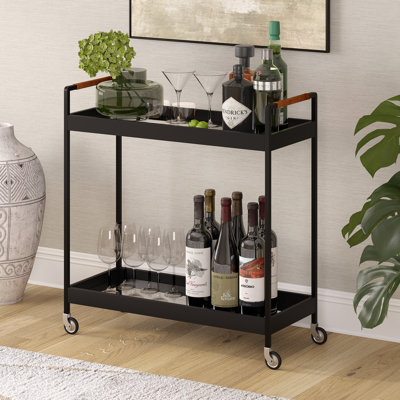 Riyo 33" Wide Rectangular Bar Cart in Blackened Bronze by Latitude Run