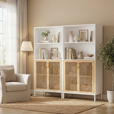 Modern Bamboo Bookcase With Open Storage Shelf (Set Of 2)