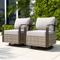 Patio Brown Wicker Rattan Swivel Rocker Glider Chair, Metal Curved Armrest, (Set of 2) by Red Barrel Studio