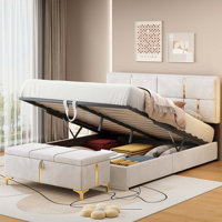 2-Pieces Bedroom Sets, Upholstered Platform Bed With Hydraulic Storage System,Storage Ottoman With Metal Legs by Mercer41