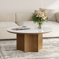Faux Marble Round 35.4" White Coffee Table for Living Room by Hokku Designs