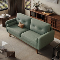 64" Loveseat Sofa, Mid Century Modern Couch Comfy Love Seat Couches For Living Room, 2 Seater Deep Seat Couch Linen Upholstered Couch by George Oliver