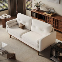 64" Loveseat Sofa, Mid Century Modern Couch Comfy Love Seat Couches For Living Room, 2 Seater Deep Seat Couch Linen Upholstered Couch by George Oliver
