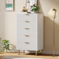 Fluted 5-Drawer Tall Dresser, Modern Wooden Storage Chest with Deep Drawers & Wide Top, Bedroom Organizer for Living Room, Hallway, Kids’ Room by Mercer41