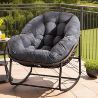 Outdoor Rattan Rocking Chair with Padded Cushion, Durable Steel Frame by Bay Isle Home