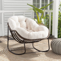 Outdoor Rocking Chair,Patio Oversized Rattan Egg Rocking Chair, Indoor Padded Cushion Rocker Chair by Dakota Fields
