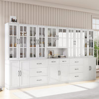 71" H X 126" W Kitchen Pantry With Bookcases, Glass Door Kitchen Hutch With Drawer And Spacious Countertops, Ccdde Style by Hokku Designs