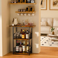 Floor Standing Freestanding Whiskey Rack: 3 Tier Wine Rack Mini Bar Table Corner Wine Bottle Display Stand Liquor Cabinet Bar, For Bottles,Cocktail Sh by Red Barrel Studio