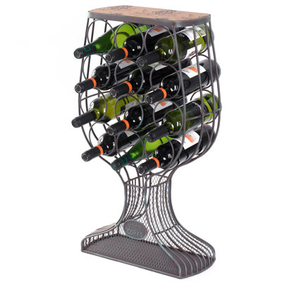 Vintage Decorative Wooden Metal Goblet Shaped Freestanding Wine Rack With Cork Holder,(Bronze) by Red Barrel Studio