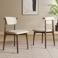 Modern Faux Leather Dining chair, Beige, Solid Wood legs, 2 Pieces,Not Assembled Need by Hokku Designs