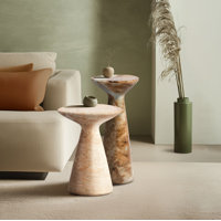 Modern Faux Stone Side Table Travertine and Onyx Finish Set of 2 for Indoor and Outdoor Use by Orren Ellis