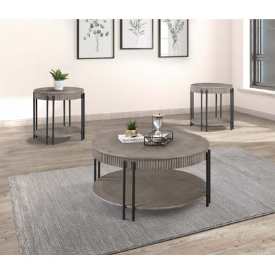 3Pc Contemporary Round Coffee Table And Two End Table With Storage Shelf by 17 Stories
