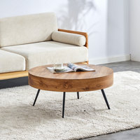 Aurora Mid-Century Modern 31.5" Round Coffee Table: 4.5" Thick Wood-Grain Top, Child-Safe Edges & 20-Min Assembly by George Oliver