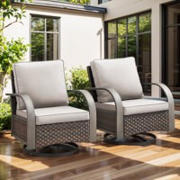 Bobra Patio Wicker Rattan Swivel Outdoor Rocking Chairs with cushions (Set Of 2) by Lark Manor