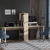 HOMCOM 88" Extra Long 2-Person Computer Desk With Storage Shelves Combo, Double Workstation Storage Study Writing Table For Home Office, Bookshelf by Latitude Run