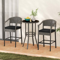 3-piece Patio Rattan Bar Set Wicker Bar Height Armchairs & Round Table by Lark Manor