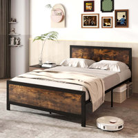 Metal Bed Frame With Headboard & Footboard Metal Slats Support