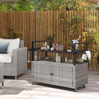 Outdoor Bar Cart With Tempered Glass Top Storage Cabinet & 8 Hooks For Porch by Latitude Run
