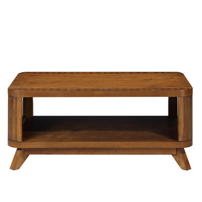 Rectangular Wood Coffee Table For Living Room, 41.5-Inch Coffee Table With Solid Wood Legs, Wood Center Table Tea Table With Open Storage Shelf. Easy by Loon Peak