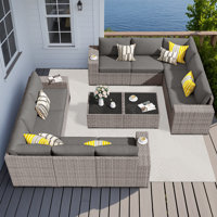 10 - Person Patio Furniture Set , Outdoor Wicker Rattan Sectional Seating Group with Cushions, All Weather Sofa Conversation Set with Table for Garden by Latitude Run