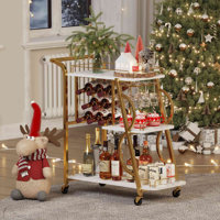 Bar Carts For The Home, Serving Cart With Wine Glass Holder And Wheels, Rolling Liquor Cart For Kitchen, Dining, Living Room by 17 Stories