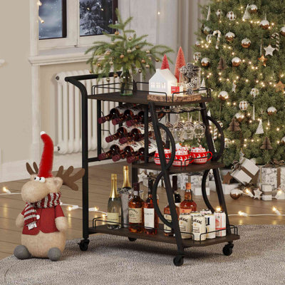 Bar Carts For The Home, Serving Cart With Wine Glass Holder And Wheels, Rolling Liquor Cart For Kitchen, Dining, Living Room by 17 Stories