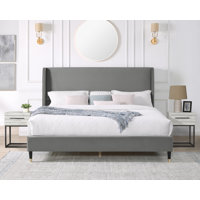 Yordanov 3-Piece Upholstered Bedroom Set, Wingback Platform Bed With Two Nightstands by Ebern Designs