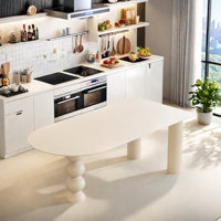 Modern Cream Style White Rock Slab Dining Table by Ivy Bronx
