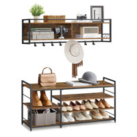 Hall Tree With Shoe Bench, Coat Rack Shoe Bench Set, Entryway Furniture, Multifunctional, 12 Metal Hooks, 4-Tier Shoe Rack, For Entryway, Bedroom, Rus by 17 Stories