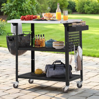 Outdoor Grill Cart Pizza Oven Table With Stainless Steel Drop Leaf by Arlmont & Co.