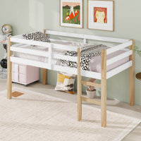 Low Loft Bed Twin Size, Kids Solid Wood Modern Loft Bed Frame With Ladder And Safety Guardrail For Girls Boys, Noise-Free, Space-Saving, No Box Spring by Harriet Bee
