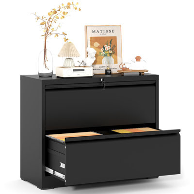 35.43"W 2 Drawer Metal Lateral File Cabinet for Home Office - A4/Letter/Legal Size by Latitude Run