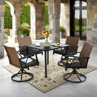 5-Piece Patio Outdoor Wicker Dining Set with 4 Swivel Rocker Chairs & Steel Table by Hokku Designs