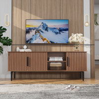 Modern TV cabinet with grooved doors for 75" TV by Mercer41