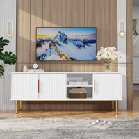 Modern TV cabinet with grooved doors for 75" TV